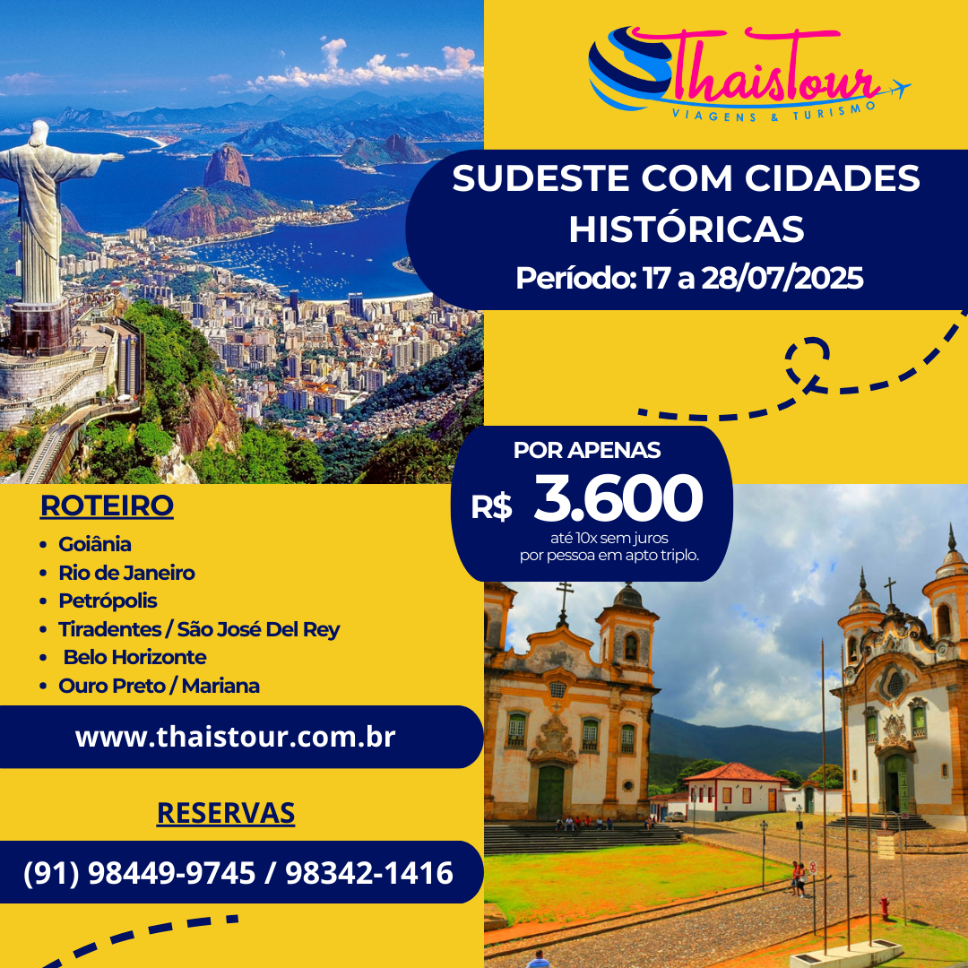 EXCURSÃO SUDESTE COM CIDADES HISTÓRICAS